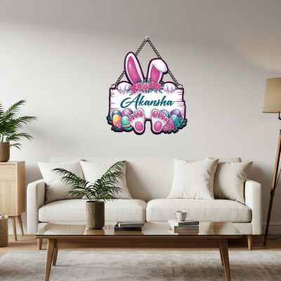 Personalized Easter Bunny Theme Wall Hanging Decoration Custom with Name Wall Art for Baby Nursery, Birthday Gift For Kids Kids Room Door & Wall Decor